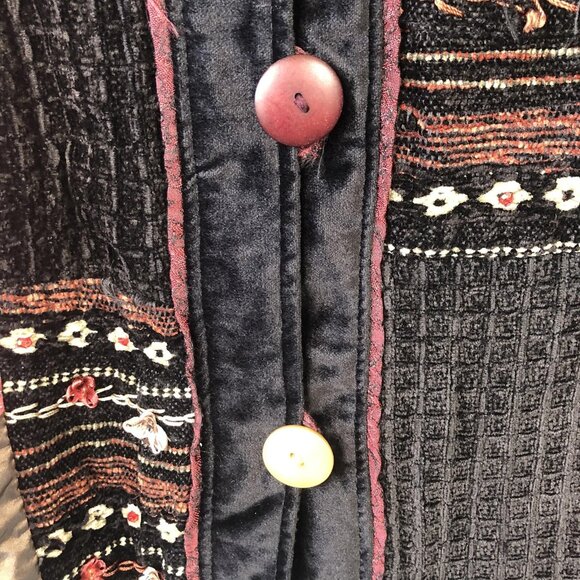 Retro Jacket Womens Medium Black Patchwork Velvet Embroidered Bohemian Tapestry - Picture 12 of 16